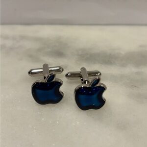 Apple Logo Cufflinks in Blue and Silver